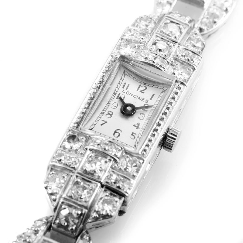 Longines Lady's Platinum Diamond Wristwatch In Excellent Condition In Southampton, PA