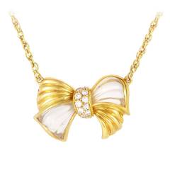 Boucheron Crystal Diamond Gold Bow Pendant Necklace