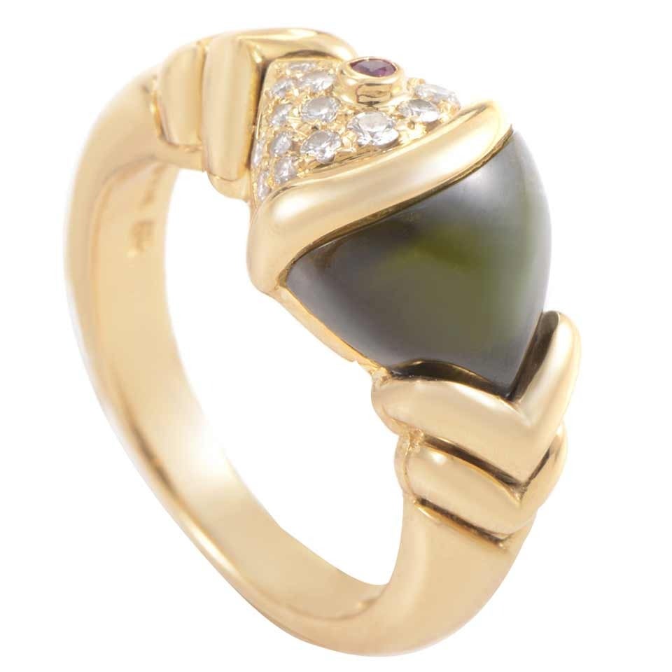 Bulgari Naturalia Fish Tourmaline Diamond Gold Ring