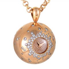 de Grisogono Lady's Rose Gold Diamond Boule Watch Necklace