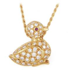 Graff  Ruby Diamond Gold Bird Pendant Necklace