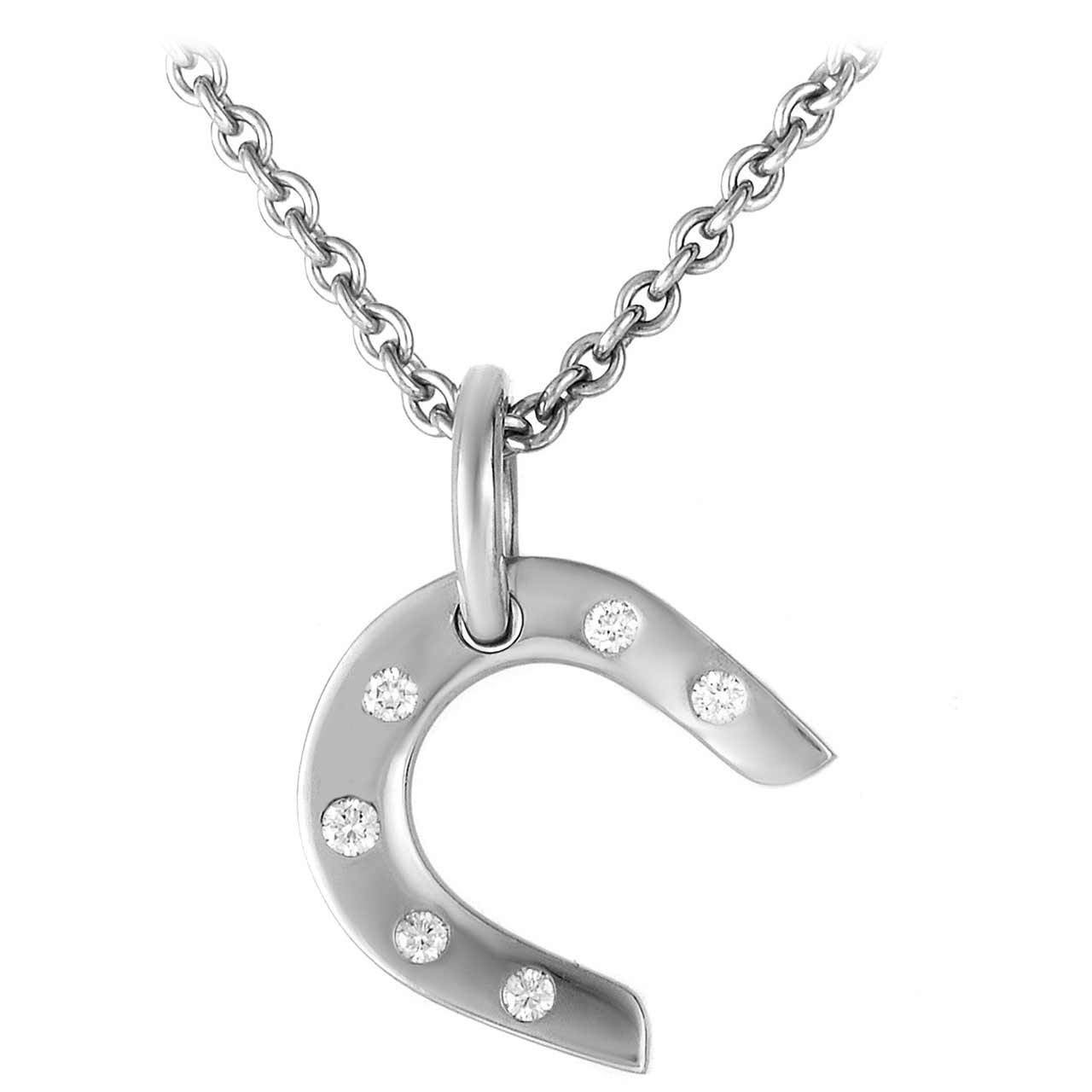 Hermes Diamond Gold Horseshoe Pendant Necklace