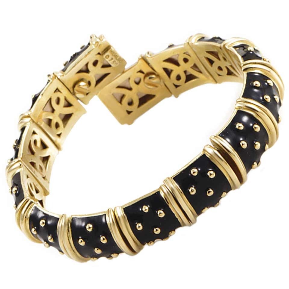 Hidalgo Black Enamel Gold Flexible Bracelet