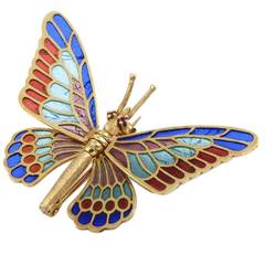 Vintage Enamel Gold Butterfly Brooch