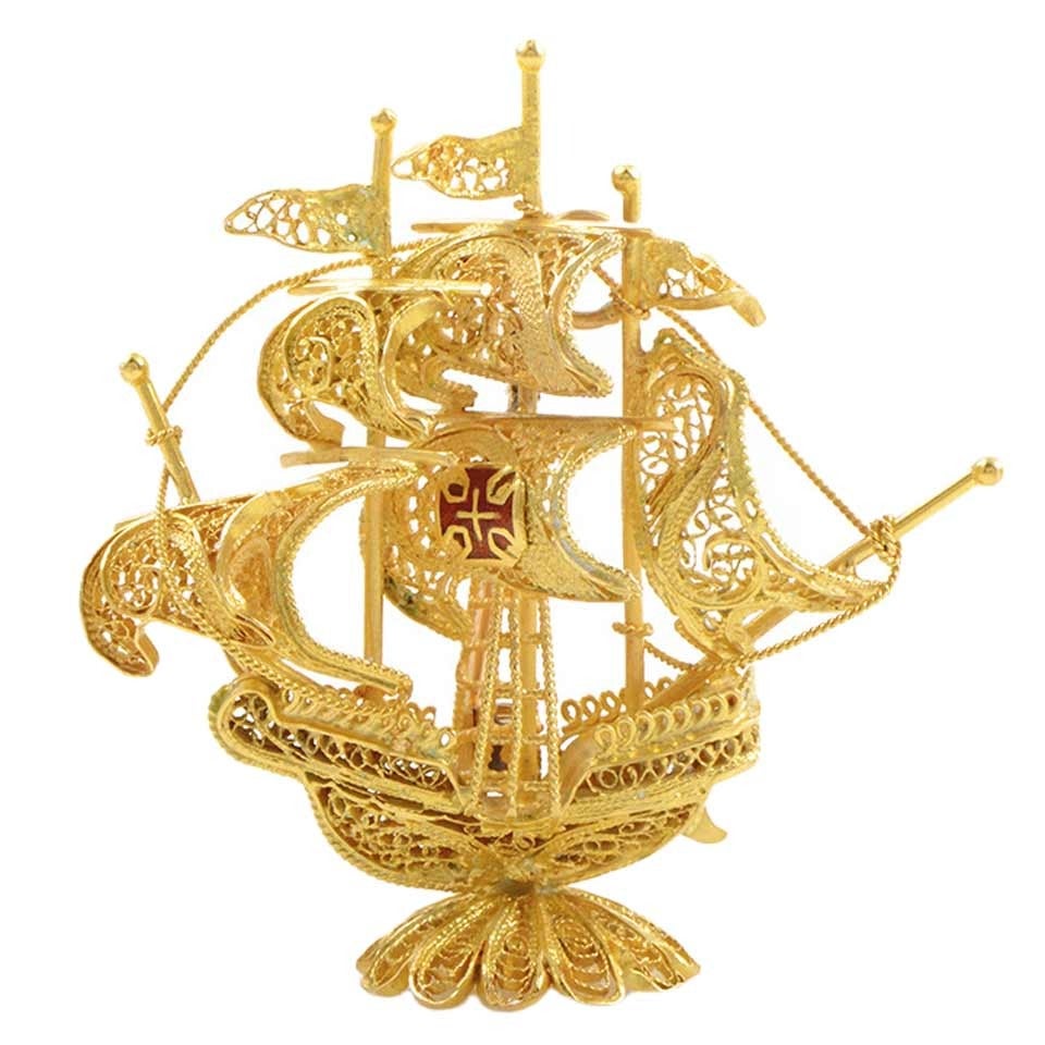 Gold Filigree Spanish Galleon Pendant Pin