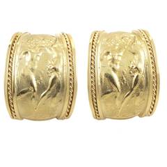 Vintage SeidenGang Engraved Gold Huggie Earrings
