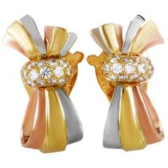 Van Cleef & Arpels Diamond Tri-Tone Gold Bow Clip-On Earrings