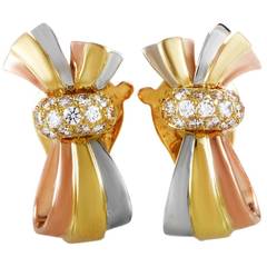Van Cleef 
Arpels Diamond Tri-Tone Gold Bow Clip-On Earrings