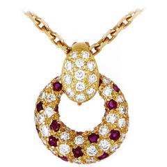 Van Cleef & Arpels Ruby Diamond Gold Pendant Necklace