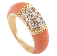 Vintage Van Cleef 
Arpels Coral Diamond Gold Band Ring