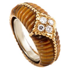Van Cleef & Arpels Tiger's Eye Diamond Gold Band Ring 12