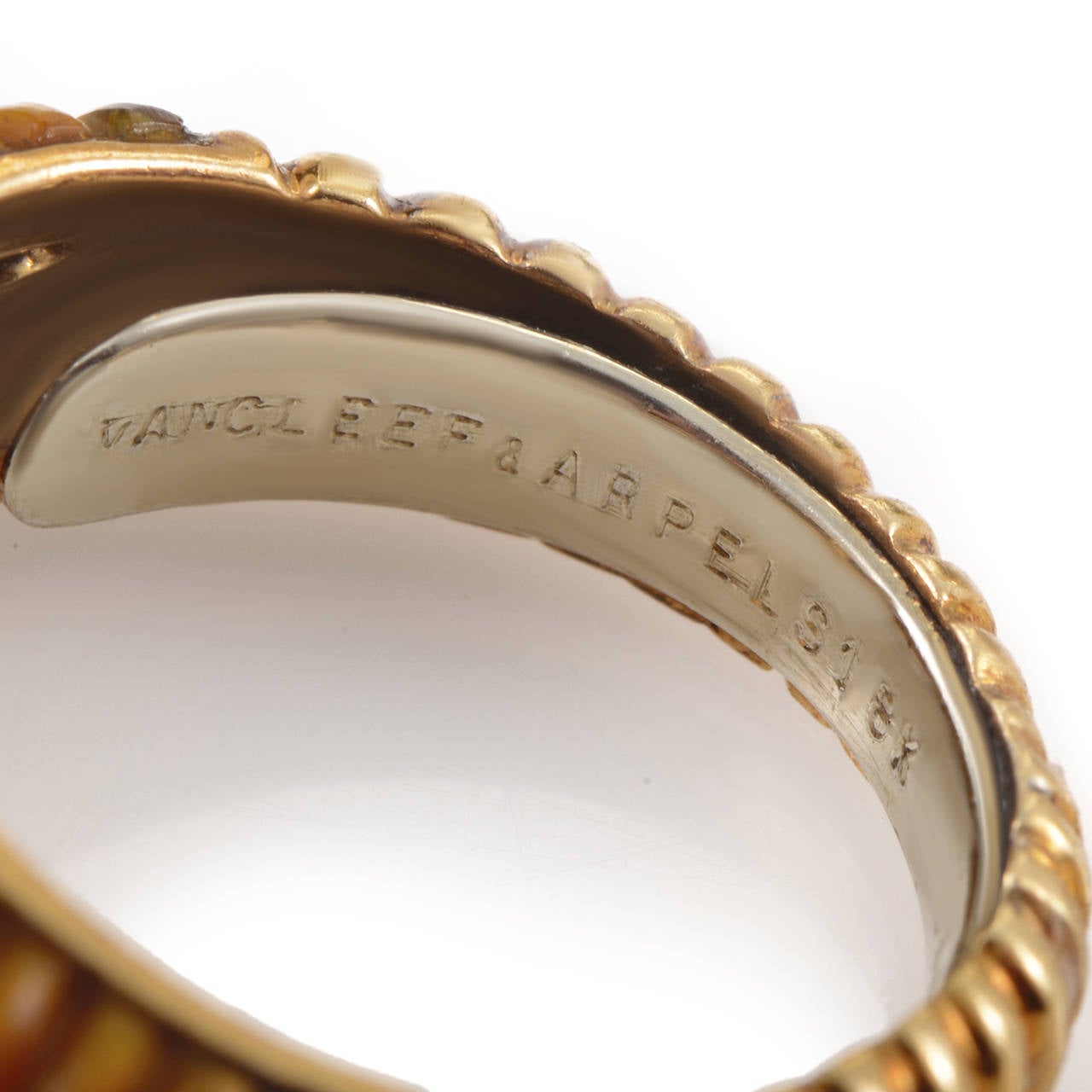 Women's Van Cleef & Arpels Tiger's Eye Diamond Yellow Gold Band Ring