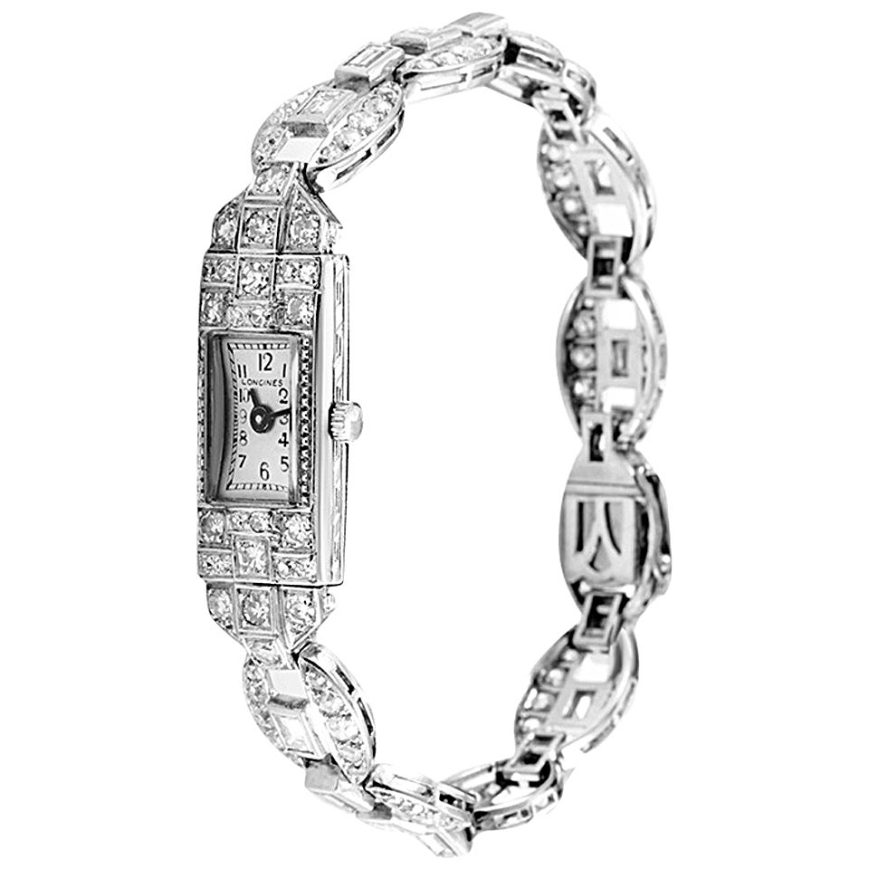 Longines Lady's Platinum Diamond Wristwatch