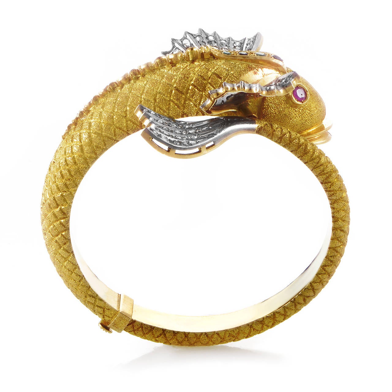 Women's Ruby Emerald Diamond Multicolor Gold Fish Bangle Bracelet