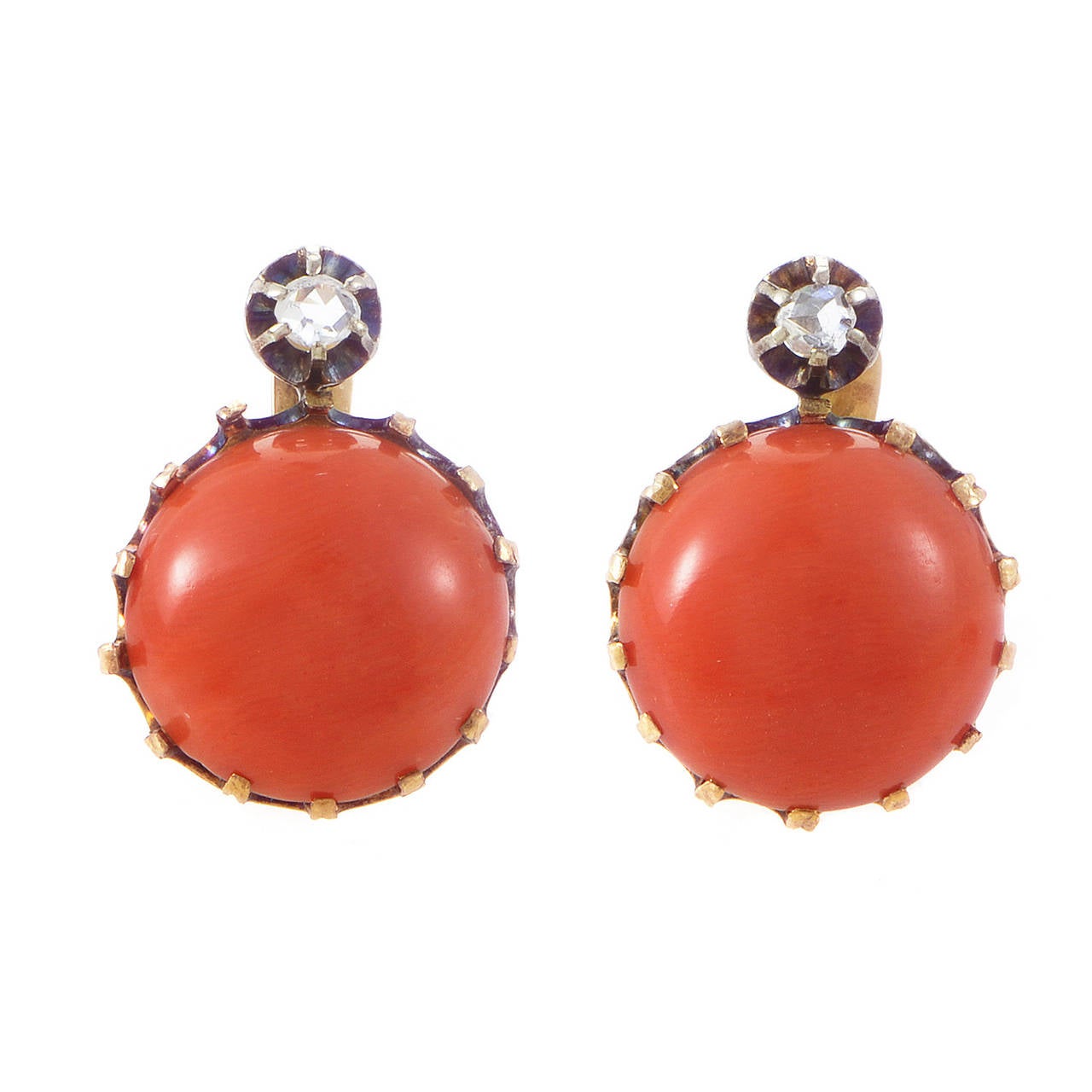 Coral Diamond Gold Earring and Ring Jewelry Set 1