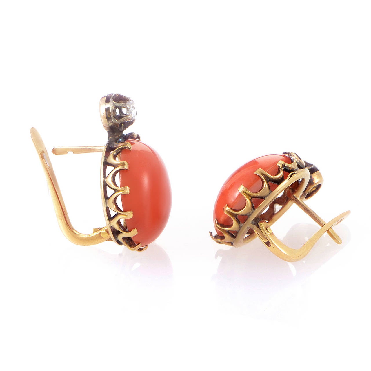 Coral Diamond Gold Earring and Ring Jewelry Set 2