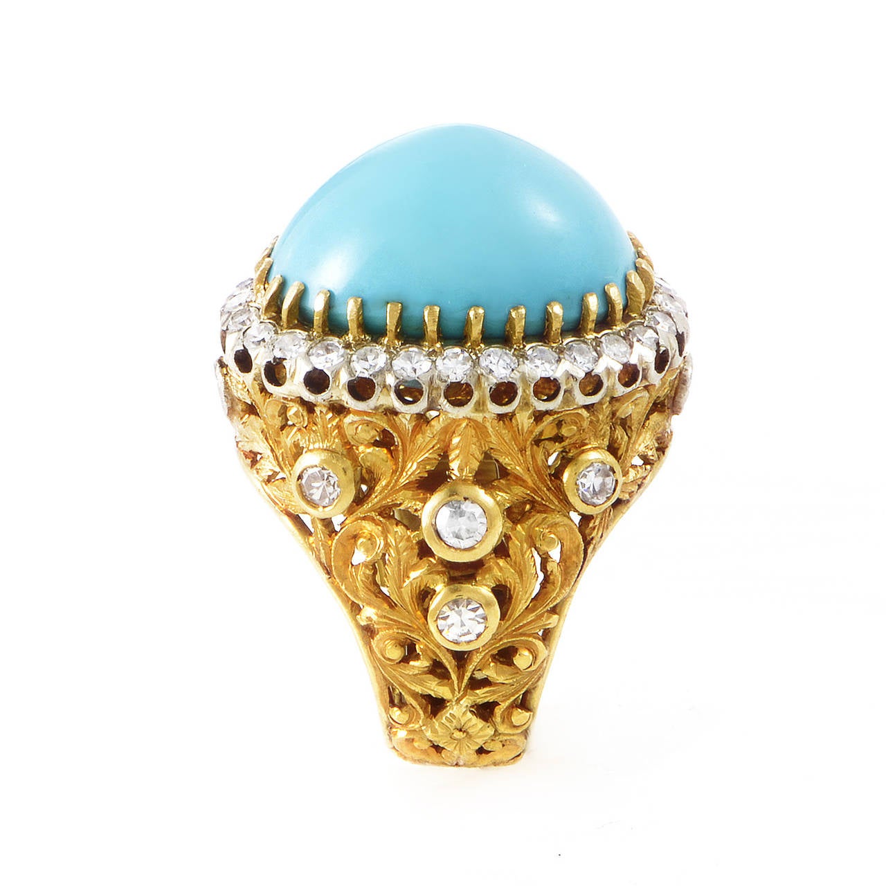 Turquoise Diamond Multicolor Gold Cocktail Ring In Excellent Condition In Southampton, PA