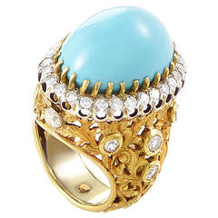 Turquoise Diamond Multicolor Gold Cocktail Ring