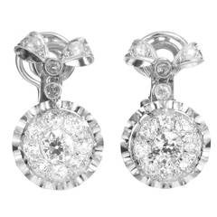 Diamond Platinum Clip-On Drop Earrings