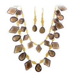 Smokey Topaz Gold Necklace and Earring Set