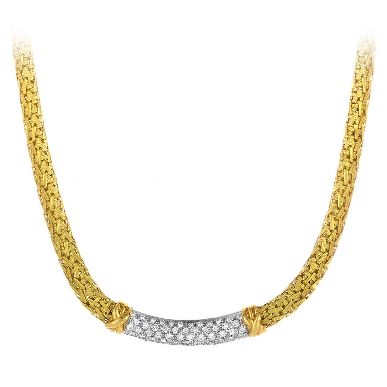 Roberto Coin Diamond Tricolor Gold Rope Necklace