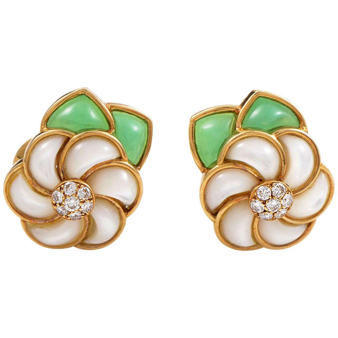 Van Cleef & Arpels Gemstone Gold Floral Clip-On Earrings