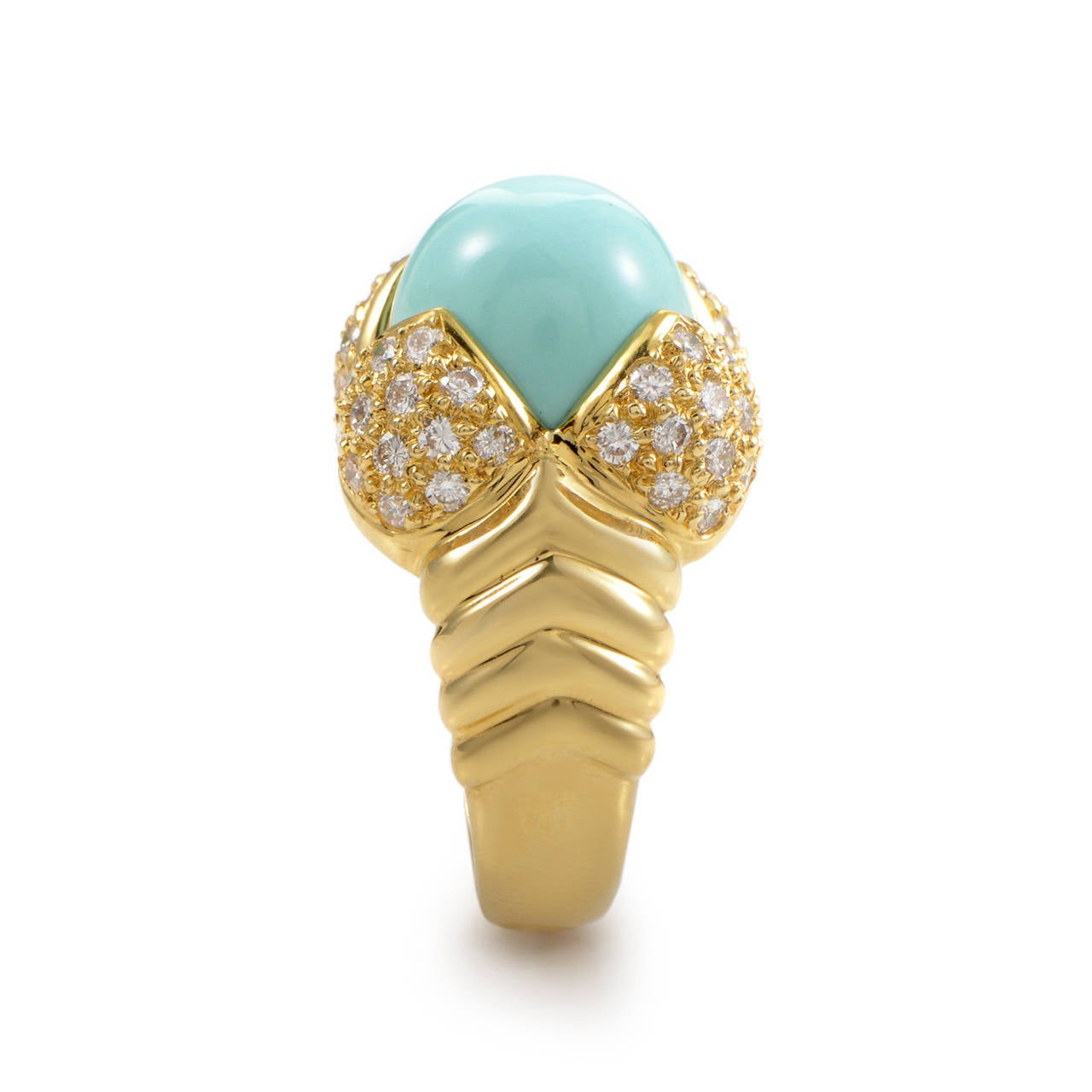 Arrezo Turquoise Diamond Gold Ring In Excellent Condition In Southampton, PA