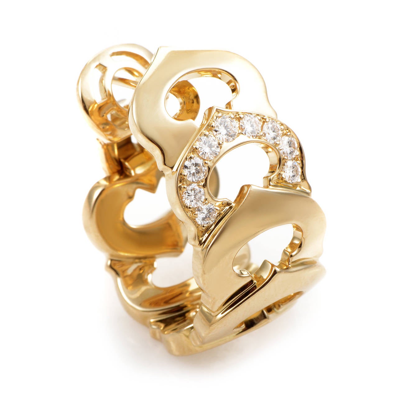 Cartier C de Cartier Yellow Gold Diamond Huggie Earrings at 1stDibs
