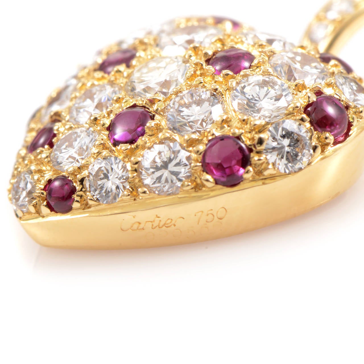 Cartier Ruby and Diamond Pave Gold Pendant In Excellent Condition In Southampton, PA