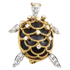 Vintage Hammerman Brothers Enamel Diamond Gold Platinum Turtle Brooch/Pendant