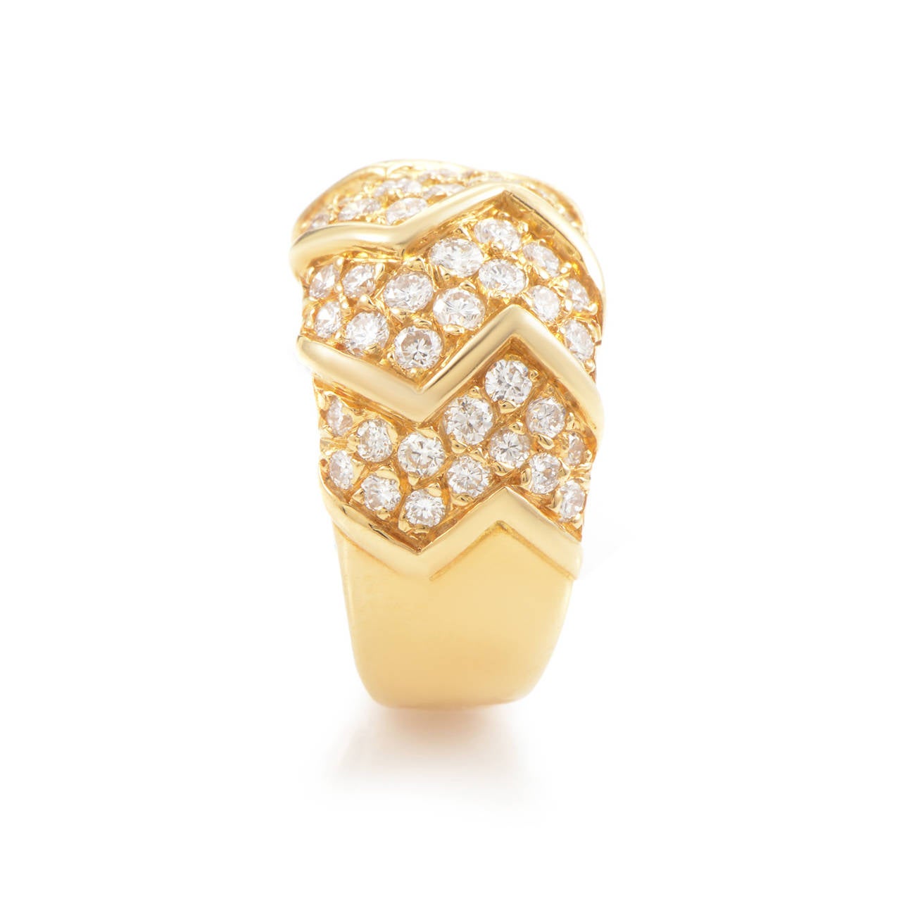 Van Cleef & Arpels Partial Diamond Pave Gold Band Ring In Excellent Condition In Southampton, PA