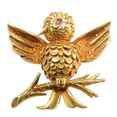 Vintage Tiffany & Co. Ruby Yellow Gold Cuckoo Pin