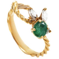 Chaumet Yellow Gold Emerald and Diamond Ring