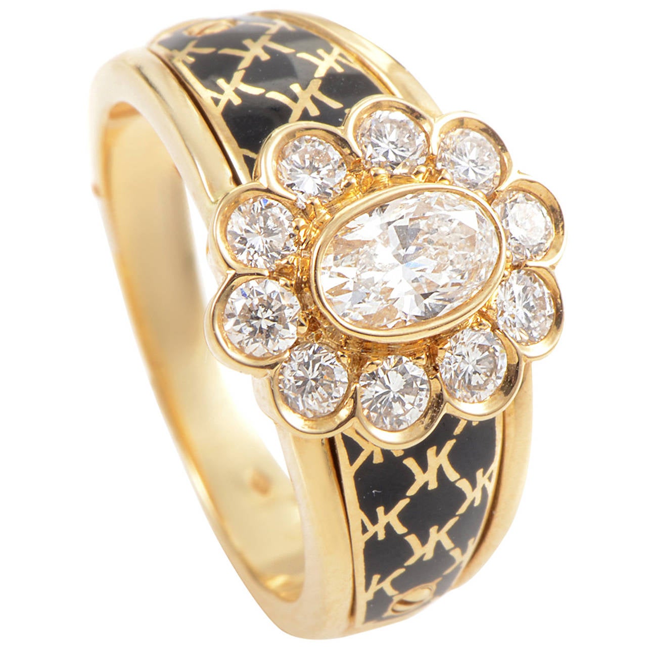 Korloff Yellow Gold Diamond and Black Enamel Ring