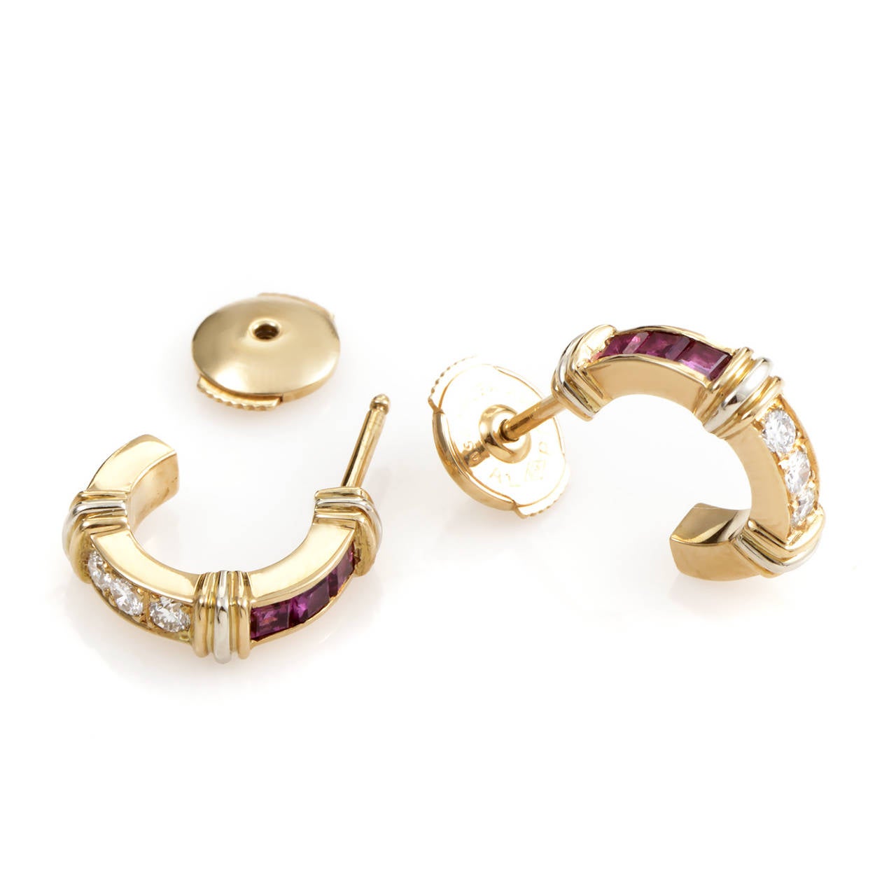 Cartier Petite Ruby Diamond Gold Huggie Earrings at 1stDibs