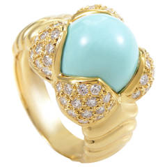 Arrezo Turquoise Diamond Gold Ring