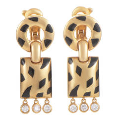 Cartier Panthere Diamond Gold Dangle Clip-On Earrings