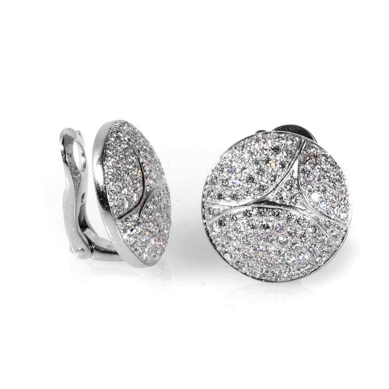 Cartier Diamond White Gold Pave Disc Clip-On Earrings