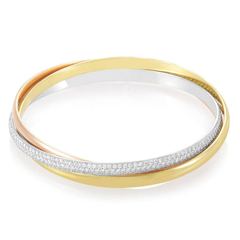 Women's Cartier Trinity Tri-Gold Diamond Bangle Bracelet
