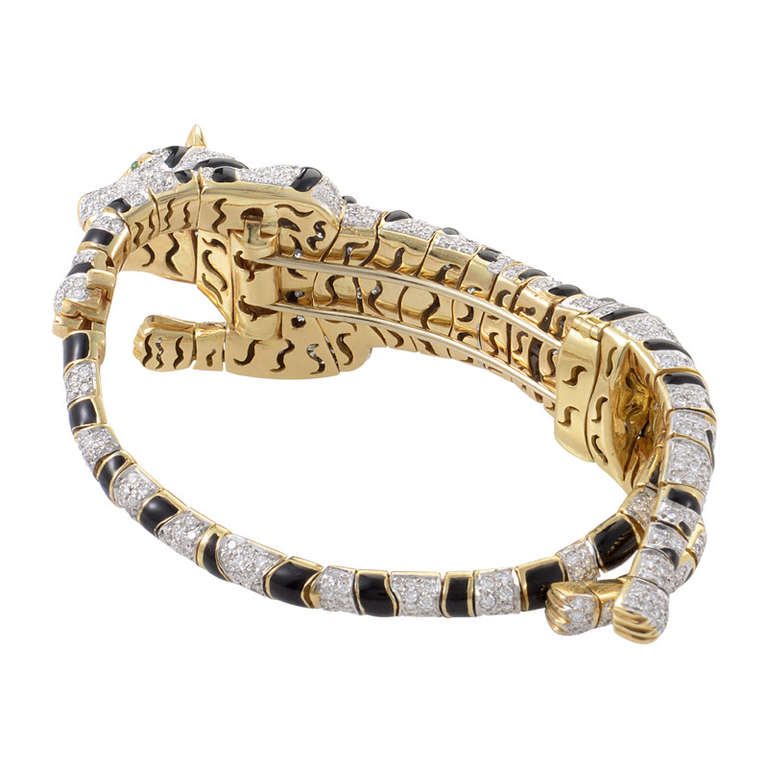 Women's Emerald Diamond Yellow Gold Tiger Bracelet/Brooch