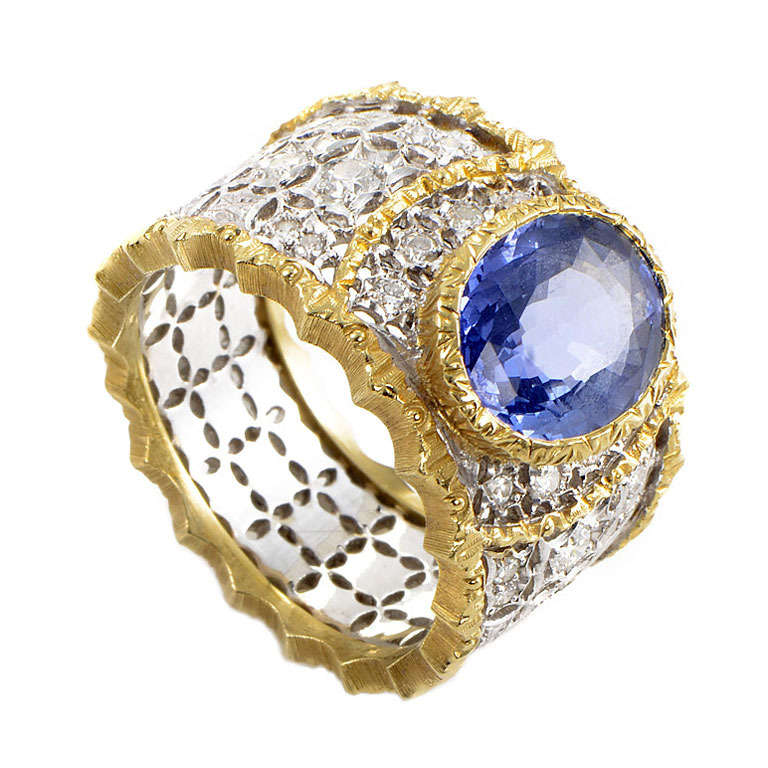 Buccellati Sapphire Diamond Two Color Gold Band Ring