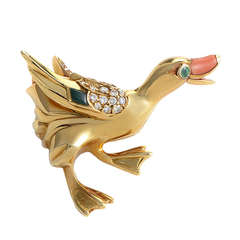 Cartier Gemstone Yellow Gold Duck Brooch