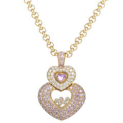 Chopard Imperiale 18K Yellow Gold Pink & White Diamond Heart Pendant Necklace