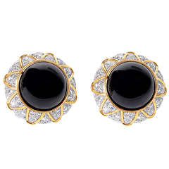 David Webb Onyx Diamond Yellow Gold Platinum Earrings