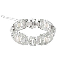 1930s Pearl Diamond Platinum Bracelet