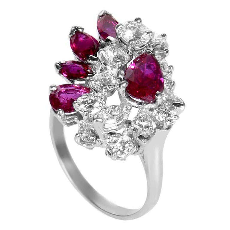 Oscar Heyman Ruby Diamond Platinum Cluster Ring