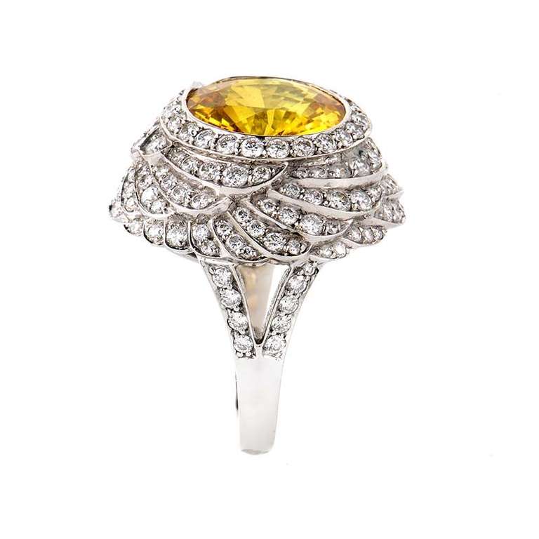 Garrard Yellow Citrine Diamond White Gold Ring In New Condition In Southampton, PA