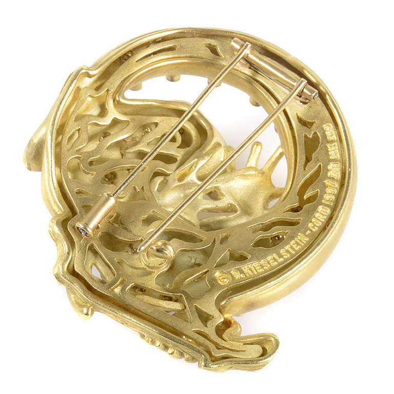 Kieselstein-Cord Diamond Gold Coiled Lizard Brooch In Excellent Condition In Southampton, PA
