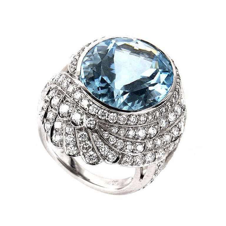 Garrard Aquamarine Diamond White Gold Ring at 1stDibs | garrard rings ...