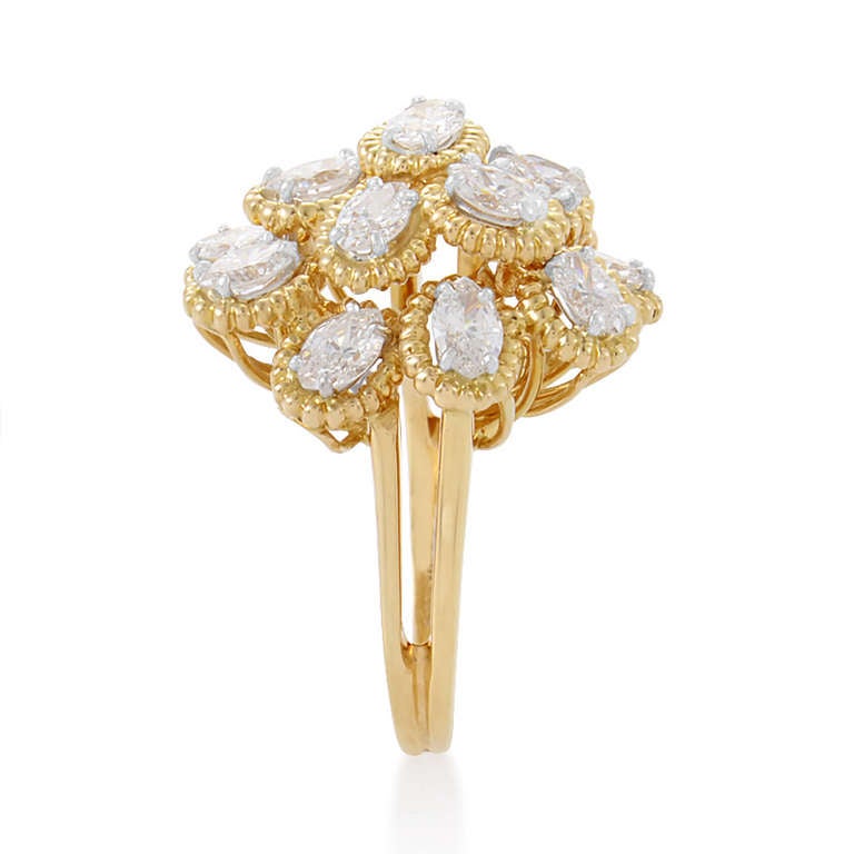 Oscar Heyman Diamond Yellow Gold Flower Ring In Excellent Condition In Southampton, PA